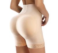 CIGOLD Mutande Imbottite Donna Slimming Vita Alta Body Shaper Control Panties con Imbottito Culo Falso Donne-Beige,M