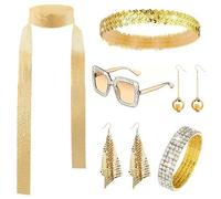 CIGTSICO Set di 6 accessori Abba, accessori da discoteca anni '70 per donne, kit di gioielli per travestimenti, fascia con orecchini a sfera, sciarpa lunga, occhiali da sole, braccialetto e orecchini