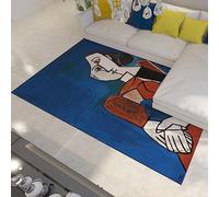 CIHCOHOME Area di pittura di ritratto astratto Tappeto Tappeti blu con supporto in gomma Stile Picasso Il mondo Opera d'arte classica per l'arredamento dell'estetica domestica 180x200cm