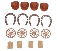 Ciieeo 16 Pezzi Set Decorativo da Tavolo Western Mini Cappelli da Cowboy, Ferro e Paglia, Ferro di Cavallo e Balle di Fieno per Feste Rustiche e Matrimoni