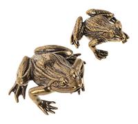 Ciieeo 2 pezzi Mini statuetta di rospo: piccola figura di animale in ottone Fengshui Statua Vintage Rana Scultura di animale Ricchezza Feng Shui Tavolo da tè Decorazione per casa e ufficio