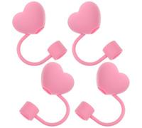 Ciieeo 4 Pezzi Tappi per Cannucce a Forma di Cuore Rosa, Copertura Protettiva per Cannucce Riutilizzabili, Decorazione per Feste e Matrimoni, Accessorio per Bevande Pulite e