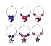 Ciieeo 6 Pezzi Anelli Segna Bicchiere da Vino Bandiera Americana, Rosso | Ristorante e Ritrovi tra Amici, Decorazione in Cristallo Bianco e Metallo, Forma Cuore e Stella