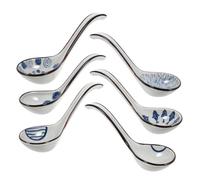 Ciieeo 6 pezzi Cucchiai Zuppa in Ceramica con Manico Lungo Cucchiai da Tavola Asiatici per Minestra Gnocchi e Riso Design Classico e Facile da Pulire per Uso Quotidiano