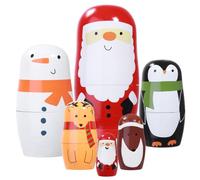 Ciieeo 6 Pezzi di Bambole Russe Natalizie, Babbo Natale, Pinguino, Pupazzo di Neve, Matrioska, in Legno, Fatte a Mano, Set Impilabile per Bambini, Regalo di Natale E Compleanno.