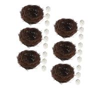Ciieeo 6set Nido Intrecciato Artificiale in Rattan con Uova Decorative per Esterni e Interni Ornamento di Nido di Paglia per Giardino e Balcone