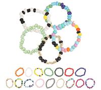 Ciieeo Anelli Colorati Elastici Perline per Donna - Set da 21 Pezzi - per Uso Quotidiano e Spiaggia - Anelli Boho e Accessori Coordinati per L'estate Colore Casuale