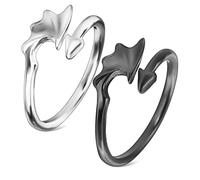Ciieeo Anelli Coppia Regolabili in Lega 2 Pezzi Anello Aperto Angelo e Diavolo Gioielli di Promessa Accessorio Unico per Ogni Occasione