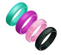 Ciieeo Anelli Sportivi da Donna in Silicone Glitterato Morbido e Flessibile Set da 4 Colori Assortiti Anello Semplice Resistente All’Acqua per Allenamento Nuoto e Attività Fisica