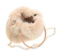 Ciieeo Borsa a Mano in Peluche Soffice Catena di Perle, Borsa a Tracolla da Donna in Pelliccia Sintetica Marrone Chiaro, per Quotidianità e Occasioni Formali