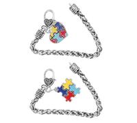 Ciieeo Braccialetto Puzzle per Consapevolezza Autismo in Lega di Zinco, Set da 2 Pezzi Ciondoli Decorativi, Catena Delicata e Resistente, Accessorio Moda per Ragazzi e Adulti