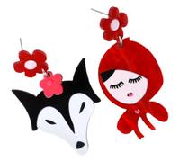 Ciieeo Cappuccetto Rosso e Lupo Pendenti Leggeri e Confortevoli Orecchini Piccoli in Acrilico Design Cartone Animato per Ragazze in Varie Occasioni