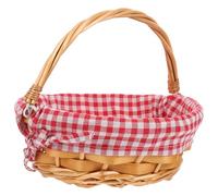 Ciieeo Cestino Intrecciato in Vimini Manico Cesto Rustico per Raccolta Uova e Verdura Cestino da Picnic Fodera Scozzese Rosso Adatto per Mercato e attività all'Aperto