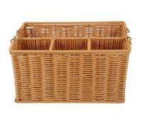 Ciieeo Cesto Porta Posate Intrecciato in Finto Rattan Rustico, Portautensili da Cucina Compatto Manico, Organizer per Posate Casa e Picnic, Adatto a Camere e Camper