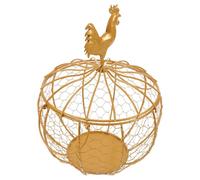 Ciieeo Cesto Porta Uova in Filo Metallico Dorato con Doppia Maniglia e Coperchio Contenitore Rustico Multifunzione per Cucina e Dispensa Decorazione Tavolo Stile Country con Galletto