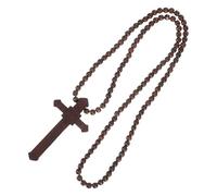 Ciieeo Collana Ciondolo a Croce e Perline di Legno Marrone, Rosario Religioso da Uomo e Donna per Preghiera e Meditazione, Gioiello Spirituale Leggero per Regali Natalizi e Uso
