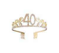 Ciieeo Corona di Compleanno Numero 40 Pettine Oro in Lega e Strass Antiallergico senza Nichel per Festa di Compleanno e Party Danza