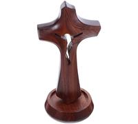 Ciieeo Croce di Legno da Tavolo Rustica Base Stabile per Altarini | Superficie Grezza per Pittura, Grana Naturale, per Comunioni, Battesimi, Pasqua e Natale