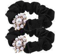 Ciieeo Elastici per Chioma Perle e Strass Neri, Accessori Eleganti e Metallo per Chioma Spessi, Confezione da 2 Pezzi, per Occasioni Quotidiane e Feste