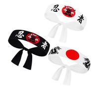 Ciieeo Fascia Giapponese per Karate Ninja 3 Pezzi Bandane Samurai in Poliestere Traspirante per Allenamento Accessori Cosplay e Sushi Chef Fasce Versatili per Uomo e Donna