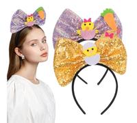 Ciieeo Fascia per Chioma Pasquale Fiocco e Paillettes, Cerchietto a Forma di Pulcino, Set da 2 Pezzi, Accessori Decorativi per Feste di Pasqua, Fascia Leggera e Confortevole