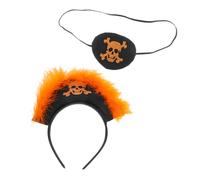 Ciieeo Fascia Pirata con Maschera Occhio e Teschio Glitter Fascia per Morbida e Confortevole Accessorio Halloween e Cosplay Tema Pirati con Pelosi Arancioni