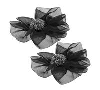 Ciieeo Fermagli per Scarpe da Donna Neri Cristalli, Set di 2 Clip Decorativi a Forma di Fiore in Chiffon, Accessori Staccabili per Scarpe Tacchi per Eventi Speciali