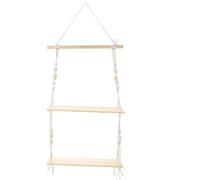 Ciieeo Mensola da Parete in Macramè a 2 Livelli Mensole di Corda Sospese per Piante, Scaffale Decorativo Galleggiante in Legno, Salvaspazio per Soggiorno, Camera da Letto e Studio