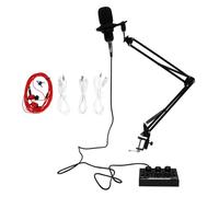 Ciieeo Microfono Kit Karaoke 11 Pezzi Filo Nero per Canto | Set Completo per Home Studio e Voci fuori Campo, Metallo Plastico Spugna, 220 V e 1765 Mah