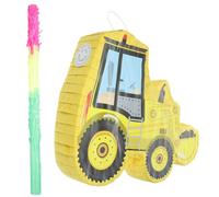 Ciieeo Pignatta di Carta Escavatore Gialla Bastone Set 2 Pezzi Decorazione Festa Compleanno Tema Mezzi da Costruzione e Attrezzature Edilizia