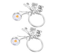 Ciieeo Portachiavi Accessori Creativi e Moda a Forma di Uovo Fritto 2 Pezzi Forchetta e Cucchiaio in Lega Argento per Decorazione Chiavi Auto o Festa