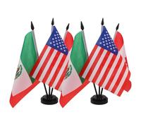 Ciieeo Set 2 Bandiere da Tavolo America, Canada e Messico con Base Nera e Asta in Plastica, Mini Bandiere da Scrivania per Ufficio e Riunioni Internazionali, Decorazione