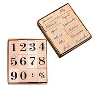 Ciieeo Set 24 Timbri in Legno Mese Numeri Magici e Mesi Completi, Timbri Artigianali Portatili per Scrapbooking e Album di Ritagli, Piccoli Francobolli Fai da Te per Ufficio e Scuola