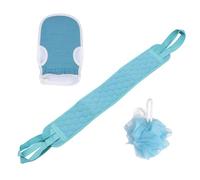 Ciieeo Set 3 Pezzi Asciugamani Bagno Esfolianti Palla Massaggi, Guanto e Spazzola Posteriore Lunga, Kit per Doccia Rilassante e Pulizia Schiena Uomo Donna