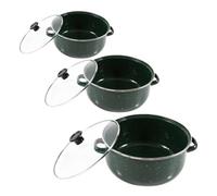 Ciieeo Set 3 Pezzi Pentole Smaltate con Coperchio Verde, Leggera e Portatile, per Cucina Domestica e Ufficio, Design Vintage Retrò