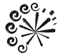 Ciieeo Set 54 Pezzi Strumenti per Espansione Orecchie Coni Acrilici Neri e o-Ring Auricolari Resistenti in Gel di Silice Medico per Allungamento Sicuro Accessori Pratici per Piercing e