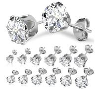 Ciieeo Set da 12 Paia Orecchini Bottone in Acciaio Inossidabile per Donna Zirconi Cubici, Orecchini alla Moda Leggeri e Sicuri, per Uso Quotidiano e Regalo