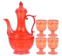 Ciieeo Set di Coppe Rituali Buddiste in Plastica Rossa, Riutilizzabili | Offerte di Liquidi e Altari D'incenso, Bordo Liscio Rotondo, Stile Retrò, Parole Propizie Incise