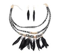 Ciieeo Set di Gioielli Donna Collana Fantasia e Pendente Piuma Multistrato in Lega, Set Collana e Orecchini Tribal per Feste e Festival, Design Creativo Retrò Elegante