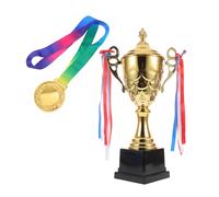 Ciieeo Set Premi Sportivi con Coppa da 42 Cm e Medaglia D’Oro con Nastro per Tornei e Competizioni Atletiche, Riconoscimento Risultati Sportivi con Coppa e Medaglia di Competizione