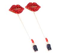 Ciieeo Spilla a Forma di Rossetto Strass 2 Pezzi, Spilla da Bavero in Metallo per Abiti, Sciarpe e Zaini, Decorazione Femminile per Uso Quotidiano e Festività