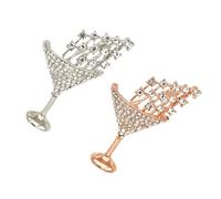 Ciieeo Spilla Creativa a Forma di Bicchiere da Cocktail, Piccolo Distintivo Chic in Lega Strass, Set da 2 Pezzi per Feste e Regali, Accessorio Elegante per Abbigliamento e Colore Casuale