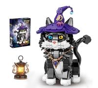 CIJINAY Magic Cat 7047 - Set di mattoncini da costruzione, 1128 mattoncini, modello dettagliato per adulti e 16+ adolescenti, gatto da strega artistico con cappello magico e catena di pietre preziose