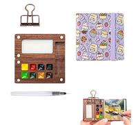Cikiki Mini set di acquerelli da viaggio, kit tascabile per pittura ad acquerello, 9 colori a griglia in legno, con libro, clip, penne, tavolozza portatile per pittori e artisti
