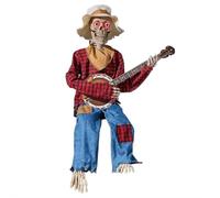 Cikiki Scheletro di banjo duellante, 39,9 cm, divertente animato di Halloween, con occhi luminosi, statuetta di scheletro di Halloween, statuetta di musicisti per feste e decorazioni in casa infestata