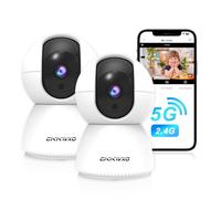 CiKiKWXO 2 Pezzi Telecamera WiFi Interno 2K 3MP - Videocamera Sorveglianza con Pan/Tilt, 2.4/5GHz Doppia Banda, Rilevamento Movimento, Notifiche in Tempo Reale, Visione Notturna, Audio Bidirezionale