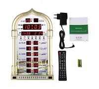 Cikonielf Orologio murale musulmano, calendario islamico, orologio di preghiera, display digitale, bianco