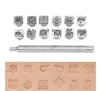Cikonielf Set di 12 Timbri per Incisione su Pelle, Kit Strumenti per Stampa e Goffratura Artigianale in Pelle, per Leathercraft DIY