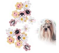Cikonielf Set di Accessori per Capelli con Motivo Girasole per Cani, Gatti e Piccoli Animali Domestici, Clip ed Elastici per Toelettatura