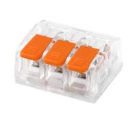 CILIA Morsetti Elettrici Rapidi a Leva 3 Poli, 100 pezzi - Connettori per Cavi Compatti e Riutilizzabili, Morsetti di Derivazione Universali per Tutti i Tipi di Cavo (0,2-4 mm²), Trasparente/Arancione